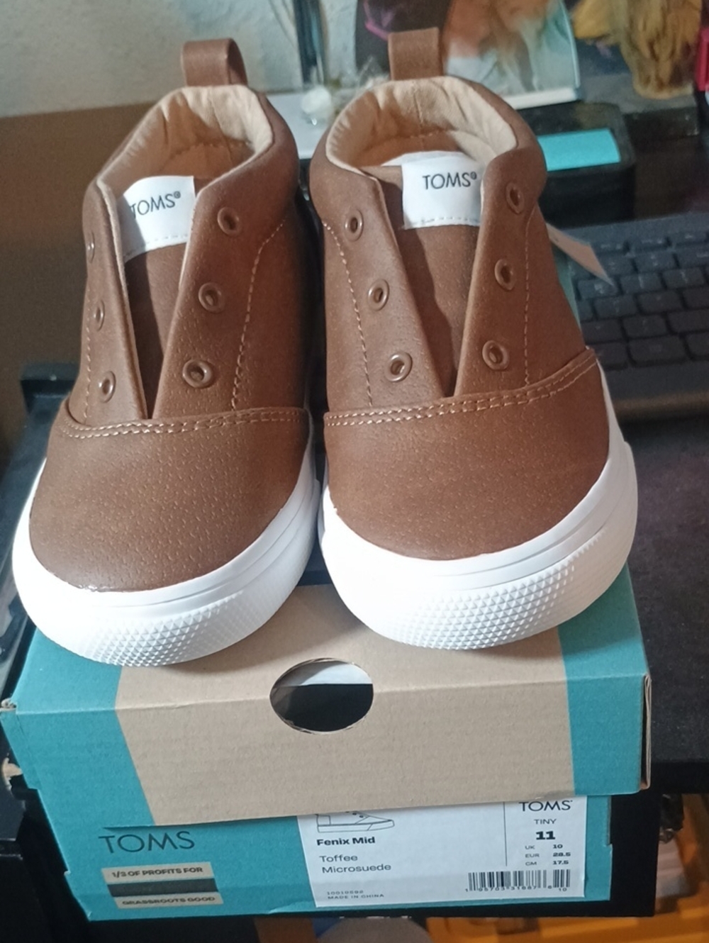 Toms Toffee Brown Slip-On Kids Sneakers with White Soles